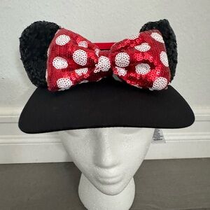 NWT Disney Minnie Mouse Sequined Ears and Bow Visor One Size Fits All